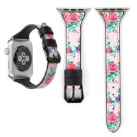 Letter T vorm eenvoudige Floral lederen polshorloge band met roestvrijstalen gesp voor Apple Watch serie 3 & 2 & 1 42mm (roze) - thumbnail