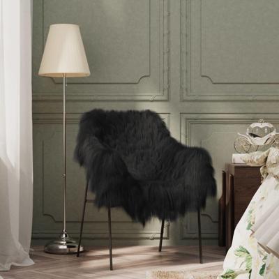 VidaXL Stoelhoes ijslander schapenleer 70x110 cm zwart VidaXL Stoelhoes ijslander schapenleer 70x110 cm zwart