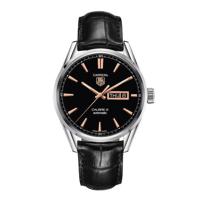 Tag Heuer Carrera automatisch zwart lederen herenhorloge met zwarte wijzerplaat WAR201CFC6266 - thumbnail
