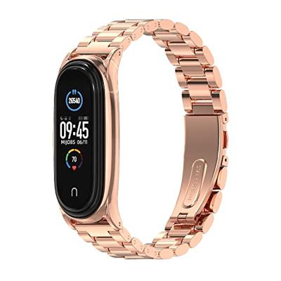 By Qubix - Metalen schakelarmband voor Compatible met Xiaomi Mi Band 3/4/5/6/7 - Rose Goud - Compatible Xiaomi bandje
