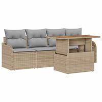 Tuinbankenset met opslag 5 pcs Beige poly rattan - thumbnail