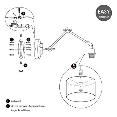Moderne wandlamp Shift voor lampenkap, 70-70-32cm, Geborsteld-staal, wandlamp met-verstelbare-arm-van, Metaal, geschikt-voor-E27-LED-lichtbron, voor-lampenkap-met-doorsnede-max., 20cm