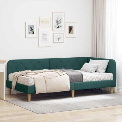 Hoekbedframe met matras Donkergroen 90 x 190 cm Stof