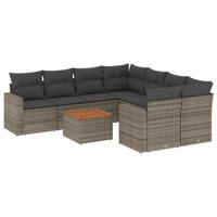 9-delige Loungeset met kussens poly rattan grijs - thumbnail