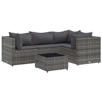 5-delige Loungeset met kussens poly rattan grijs