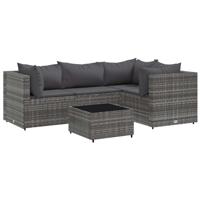 5-delige Loungeset met kussens poly rattan grijs - thumbnail