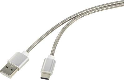 Renkforce USB-kabel USB 2.0 USB-A stekker, USB-C stekker 0.50 m Zilver Kabelmantel van RVS RF-4888674 Renkforce USB-kabel USB 2.0 USB-A stekker, USB-C stekker 0.50 m Zilver Kabelmantel van RVS RF-4888674