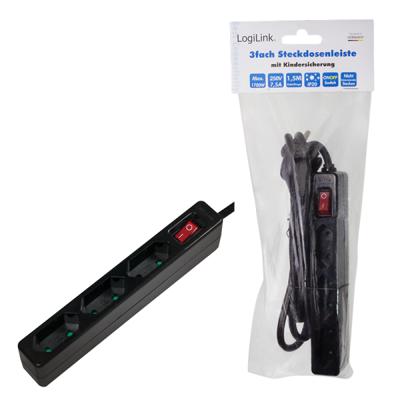 LogiLink LPS230B Stekkerdoos met schakelaar 3-voudig Zwart Contourstekker 1 stuk(s)