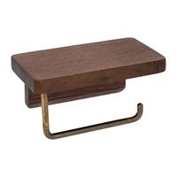 QUVIO Toiletrolhouder met plankje - Hout en goud metaal - thumbnail