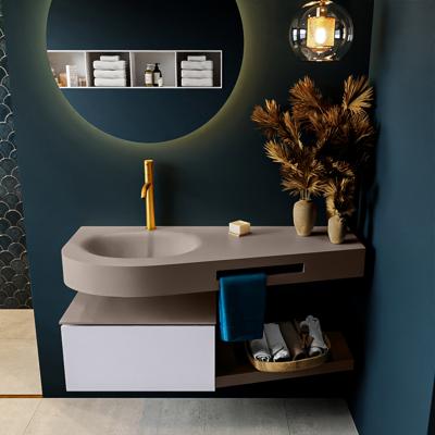 MONDIAZ RIVA 120cm badmeubel onderkast / planchet kleur Cale met 1 lade. Wastafel DULCET links 1 kraangat kleur Smoke.