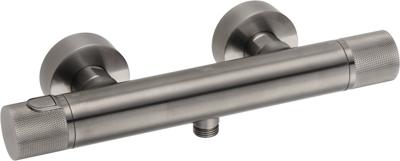 Ben Engraved Cross douche thermostaatkraan met gravering 15cm geborsteld zwart pvd-coating