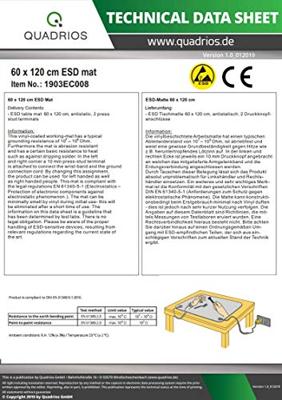 Quadrios ESD-bureaumat Grijs (l x b) 1200 mm x 600 mm