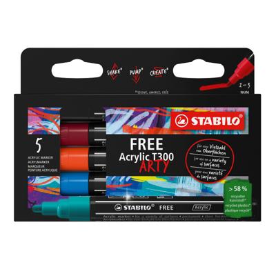 Acrylmarker STABILO Free Acrylic T300 Urban assorti 5 stuks Acrylmarker STABILO Free Acrylic T300 Urban assorti 5 stuks