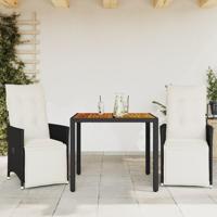 3-delige Bistroset met kussens poly rattan zwart - thumbnail