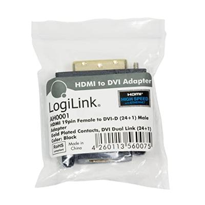 LogiLink AH0001 HDMI / DVI Adapter [1x HDMI-bus - 1x DVI-stekker 24+1-polig] Zwart