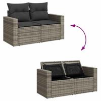 9-delige Loungeset met kussens poly rattan grijs - thumbnail