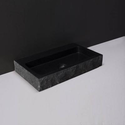 Wastafel Forzalaqua Taranto Graniet Gezoet Gekapt Met Kraangat Zwart 50x30x8 cm Forzalaqua