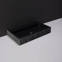 Wastafel Forzalaqua Taranto Graniet Gezoet Gekapt Met Kraangat Zwart 50x30x8 cm Forzalaqua - thumbnail