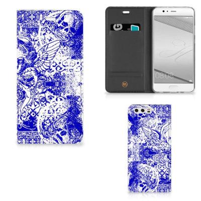 Mobiel BookCase Huawei P10 Plus Angel Skull Blauw