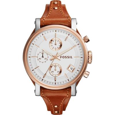 Fossil Dames ES3837 &apos;Original Boyfriend&apos; chronograaf rose accent bruin lederen horloge - goud