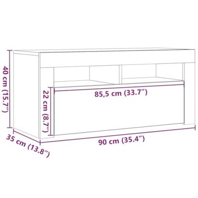 Tv-meubel met LED 90x35x40 cm bewerkt hout artisanaal eiken