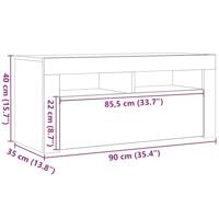 Tv-meubel met LED 90x35x40 cm bewerkt hout artisanaal eiken - thumbnail