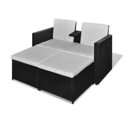 4-delige Loungeset met kussens poly rattan zwart