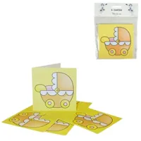Geboortekaarten kinderwagen geel 12 cm 6 stuks | 48 stuks - thumbnail