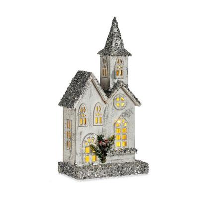 Decoratieve figuren Kerstmis Purpurine LED Licht Huis 22 x 45 x 11 cm Grijs Hout Wit