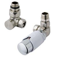 Eastbrook Valve radiator aansluitset haaks gedraaid met thermostaat 15mm RVS/wit - thumbnail