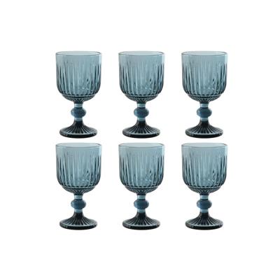 Set van bekers Home ESPRIT Blauw Kristal 8 x 8 x 14,5 cm (6 Stuks)