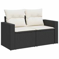 9-delige Loungeset met kussens poly rattan zwart - thumbnail