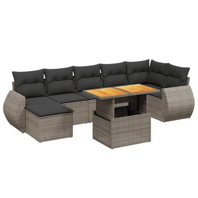8-delige Loungeset met kussens poly rattan grijs