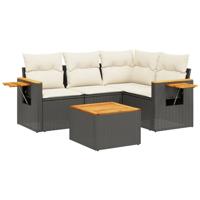 5-delige Loungeset met kussens poly rattan zwart - thumbnail