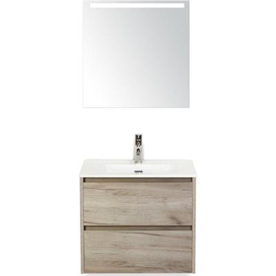 Dante Badmeubelset 60 cm - Craft Oak - Keramische Wastafel Wit Cover met Sence Spiegel
