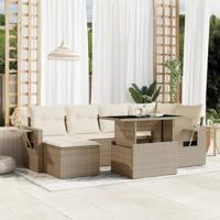7-delige Loungeset met kussens poly rattan beige - thumbnail