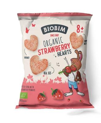 Biobim Strawberry hearts 8+ maanden bio 20 Gram Biobim Strawberry hearts 8+ maanden bio 20 Gram