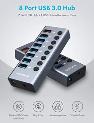 GrauGear G-HUB71-A G-HUB71-A USB-hub 7 poorten USB-A USB 3.0 5 GBit/s Individueel schakelbaar Meerdere kleuren