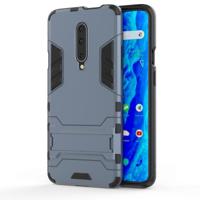 Schokbestendige PC + TPU Case voor OnePlus 7 Pro met houder (marineblauw) - thumbnail