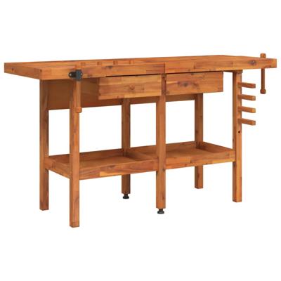 VidaXL Werkbank met lades en bankschroeven 162x62x83 cm acaciahout VidaXL Werkbank met lades en bankschroeven 162x62x83 cm acaciahout
