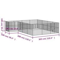 Hondenkennel 16 panelen gepoedercoat staal zwart - thumbnail
