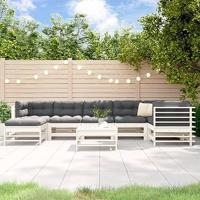 8-delige Loungeset met kussens massief hout wit - thumbnail