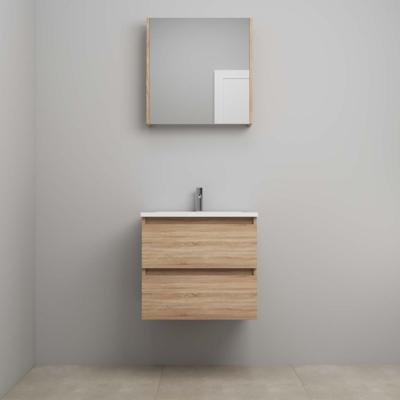 On-Line Badkamermeubelset - 60 cm - Voorgemonteerd - Acryl Wastafel - 1 Kraangat - Spiegelkast - Eiken