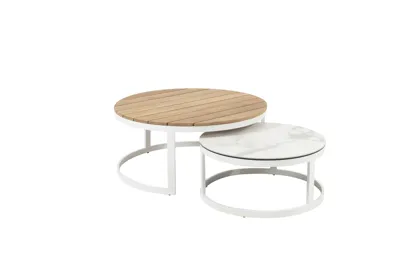 Stonic Set Of 2 Coffee Tables 80cm And 60cm With Teak/Ceramic