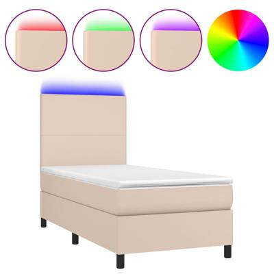 Boxspring met matras en LED kunstleer cappuccinokleur 90x200 cm