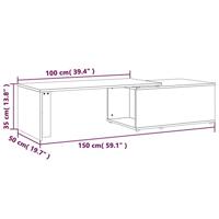 Salontafel 150x50x35 cm bewerkt hout grijs - thumbnail