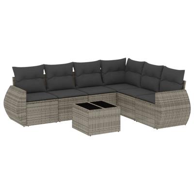 6-delige Loungeset met kussens poly rattan grijs