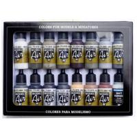 Vallejo 71194 Modelspoor mengkleur Wit, Donkergroen, Zand, Aarde (mat), Mahonie, Grijs, Lichtgrijs, Donkergrijs, Pantser-grijs (mat), Zwart, Roest, Metaal, - thumbnail