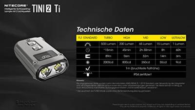 NiteCore TINI 2 Titanium Zaklamp werkt op een accu LED 500 lm 22 g NiteCore TINI 2 Titanium Zaklamp werkt op een accu LED 500 lm 22 g