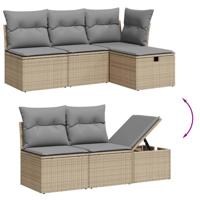 6-delige Loungeset met kussens poly rattan acacia beige - thumbnail